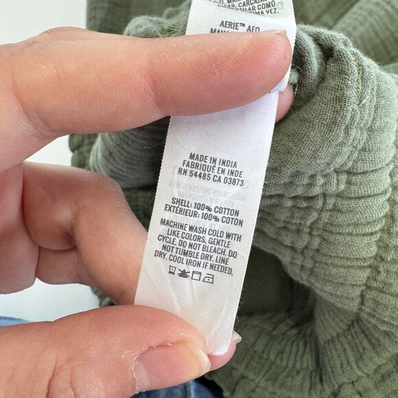 Aerie Pants Womens Small Green Wide Leg Pool To Party Gauzy Cotton Coastal - Picture 8 of 11